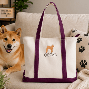 Personalised Multicolour Embroidery Cute Dog Portrait Silhouette Canvas Tote Bag with Name Birthday Gift for Pet Lovers Dog Walker