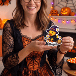 Henkilökohtainen Halloween-aiheinen pieni keltainen ankka -jääkaappimagneetti, jossa on nimi – jääkaapin koriste, Halloween-lahja lapselle, perheelle tai ystävälle