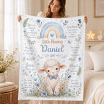 Personalised Flower Lamb Christian Blessing Quotes Soft Warm Throw Blanket with Name Room Decor Baby Shower Baptism Gift for Kid Newborn