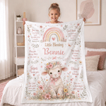 Personalised Flower Lamb Christian Blessing Quotes Soft Warm Throw Blanket with Name Room Decor Baby Shower Baptism Gift for Kid Newborn