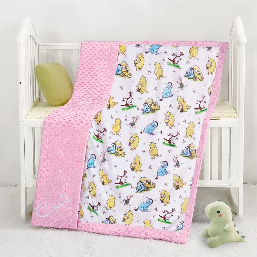 Personalized Classic Winnie the Pooh Soft Dot Blanket with Embroidered Name Nursery Bedding Decor Birthday Baby Shower Gift for Newborn New Mom