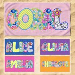 Personalisiertes Strandtuch mit Retro-Boho-Namen | schnelltrocknend | Badetuch | Reisezubehör | Party Geburtstag Sommer Urlaub Geschenk für Frauen