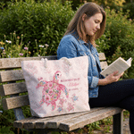 Personalised Folk Art Sea Turtle Large Capacity Tote Bag with Name Beach Accessory Grandadrents' Day Gift for Mum Gran