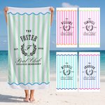 Personlig snabbtorkande strandhandduk randig pool club design med familjenamn badlakan för sommarstuga och familjepresent