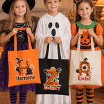 Personalised Halloween Theme Spooky Initial Canvas Bag with Name Halloween Party Trick or Treat Activity Gift for Boys Girls
