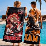 Personalised Cartoon Basketball Character Photo Oversized Quick Dry Beach Towel with Name and Number Beach Party Birthday Gift for Basketball Lovers