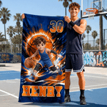 Personalised Cartoon Basketball Character Photo Oversized Quick Dry Beach Towel with Name and Number Beach Party Birthday Gift for Basketball Lovers