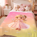 Personalised Multicolour Cartoon Princess Character Photo Soft Throw Blanket with Name Home Decor Birthday Gift for Girls