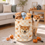 Personalized Pet Avatar Grid Large Capacity Laundry Storage Basket with Name Room Decor Halloween Gift for Pet Owner