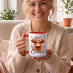 Personalized Birth Flower Highland Cow Multicolor 11 oz 15 oz Ceramic Mug with Coaster Daily Use Birthday Gift for Kids Highland Cow Lovers