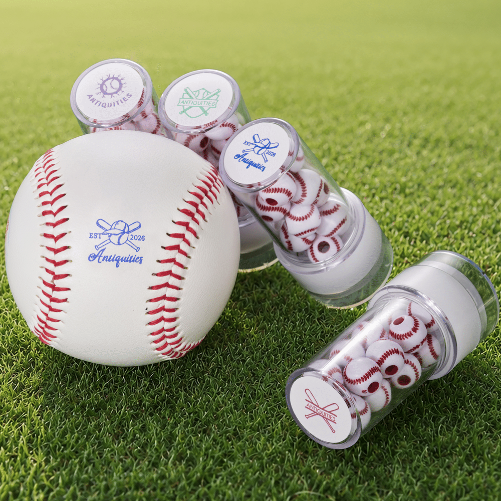 Sello personalizado con tema de béisbol, con la inicial del nombre y tinta multicolor, mango con cuentas en forma de pelota; regalo de cumpleaños o para el equipo, ideal para los amantes del béisbol 1