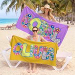 Personalisiertes Strandtuch mit Retro-Boho-Namen | schnelltrocknend | Badetuch | Reisezubehör | Party Geburtstag Sommer Urlaub Geschenk für Frauen