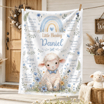 Personalised Flower Lamb Christian Blessing Quotes Soft Warm Throw Blanket with Name Room Decor Baby Shower Baptism Gift for Kid Newborn