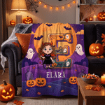 Personalized Halloween Cartoon Character Photo Soft Throw Blanket with Name and Initial Home Decor Halloween Party Gift for Kids