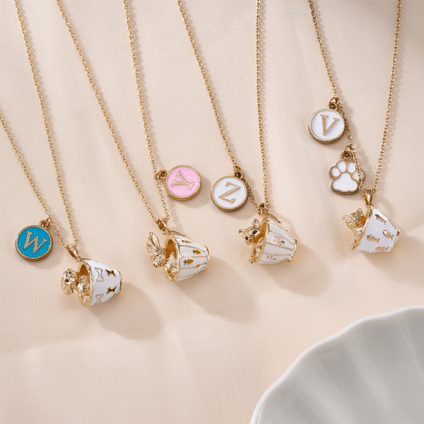 Personalized Cute Teacup‑Style Pet Necklace with Initial Pendant Dainty Jewellery Birthday Appreciation Gift for Pet Lovers