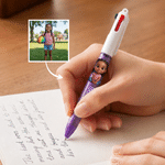 Personalised Cartoon Character Photo Three-Colour Retractable Glitter Ballpoint Pen with Name Daily Use Back to School Birthday Gift for Children
