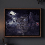 Personalised Halloween Haunted House Canvas Prints with Family Surname and 2-8 Names Living Room Decor Ship from USA Halloween Gift for Family