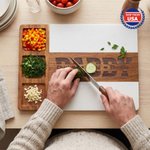 Personalized Engraved Title 1-4 Names Acacia Marble 11 Pcs Cutting Board Coaster Set with Bowl and Spoon Made in USA Father's Day Gift for Dad