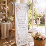 Personalised Wildflower Baby in Bloom Bow Welcome Banner with Name and Date Party Decor Baby Shower Gender Reveal Gift for Expecting Mum