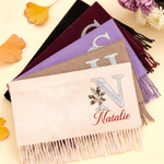 Personalised Mother of Pearl Effect Birth Flower & Initial Soft Warm Tassel Scarf Shawl with Name Winter Accessory Christmas Gift for Women