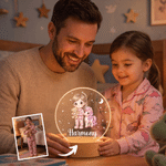 Personalised Cute Animal Cartoon Style Kid Photo Acrylic LED Night Light with Name and Wooden Base Nursery Decor Christmas Birthday Gift for Kids