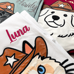 Personalised Multicolour Embroidered Pet Cowboy Hat Avatar Photo T-shirt Sweatshirt Hoodie with Name Pet Party Birthday Gift for Pet Lovers