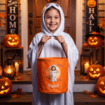 Personalized 3D-Effect Artwork Halloween Witch Ghost Vampire LED Light Bucket Bag with Name Trick or Treat Halloween Party Gift for Boys Girls