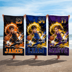 Personalised Cartoon Basketball Character Photo Oversized Quick Dry Beach Towel with Name and Number Beach Party Birthday Gift for Basketball Lovers