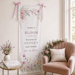 Personalised Wildflower Baby in Bloom Bow Welcome Banner with Name and Date Party Decor Baby Shower Gender Reveal Gift for Expecting Mum