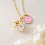 Personalized Cute Teacup‑Style Pet Necklace with Initial Pendant Dainty Jewellery Birthday Appreciation Gift for Pet Lovers