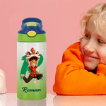 Personalised 3D-Effect Artwork Cartoon Chinese Lion Dance 12 oz Insulated Water Bottle  with Silicone Straw Photo and Name Back to School Gift for Kid