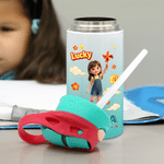Personalized Lucky Windmill 3D-Effect Artwork Cartoon Character 12 oz Insulated Water Bottle with Name Back to School Birthday Gift for Kid