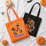 Personalised Halloween Theme Spooky Initial Canvas Bag with Name Halloween Party Trick or Treat Activity Gift for Boys Girls