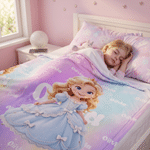 Personalised Multicolour Cartoon Princess Character Photo Soft Throw Blanket with Name Home Decor Birthday Gift for Girls
