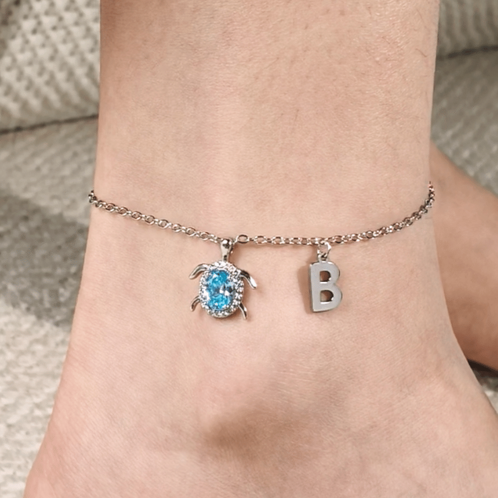 Personalised Sea Turtle Birthstone Anklet with Initial Elegant Jewellery Daily Wear Birthday Anniversary Gift for Woman Girl 3