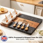 Personalized Engraved Text Head Chef Dad Acacia Marble Cutting Board Coaster Set with Bowl and Spoon Made in USA Father's Day Gift for Father Family