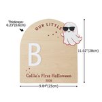 Personalised Ghost Bat Wooden DIY Footprint Art Sign with Name and Year Baby's First Halloween Gift for Baby New Parent
