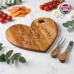 Personalized Engraved Wreath Monogram Heart Cheese Board with Knife Name Text Ship from USA Wedding Party Housewarming Gift for Newlyweds