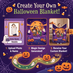Personalized Halloween Cartoon Character Photo Soft Throw Blanket with Name and Initial Home Decor Halloween Party Gift for Kids
