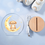 Personalised Cute Cartoon Animal Moon Acrylic LED Night Light with Name and Wooden Base Bedside Decor Birthday Gift for Kids New Parents