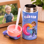 Personalized 3D-Effect Artwork Cartoon Character 12 oz Insulated Water Bottle with Name and Initial Back to School Birthday Gift for Kid