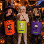 Personalized Cute Halloween Cartoon Kid Character LED Light Bucket Bag with Name Trick or Treat Halloween Party Gift for Boys Girls