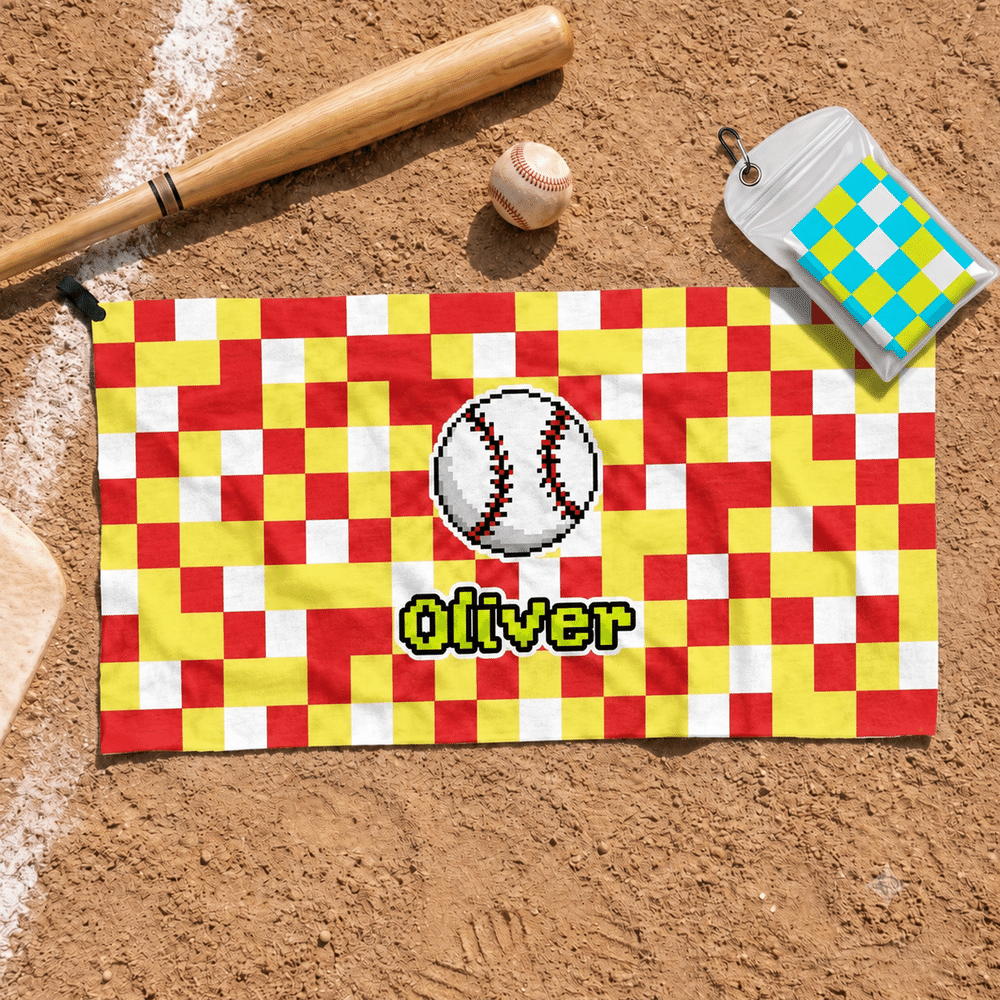 Personalised Multicolour Pixel Style Ball-Themed Quick Dry Sports Towel with Name and Langarden Gym Training Game Day Gift for Sports Lovers 3