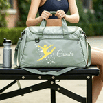 Personalised Multicolour Gymnast Silhouette Travel Duffel Bag with Name and Shoes Compartment Daily Training Travel Gift for Gymnasts Athletes