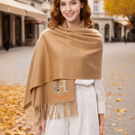 Personalised Mother of Pearl Effect Birth Flower & Initial Soft Warm Tassel Scarf Shawl with Name Winter Accessory Christmas Gift for Women