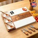 Personalized Engraved Text Head Chef Dad Acacia Marble Cutting Board Coaster Set with Bowl and Spoon Made in USA Father's Day Gift for Father Family
