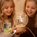 Personalised Cute Animal Cartoon Style Kid Photo Acrylic LED Night Light with Name and Wooden Base Nursery Decor Christmas Birthday Gift for Kids