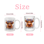 Personalized Birth Flower Highland Cow Multicolor 11 oz 15 oz Ceramic Mug with Coaster Daily Use Birthday Gift for Kids Highland Cow Lovers