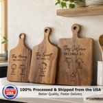 Personalized Simple Line Drawing Pattern Wooden Bamboo Reversible Cheese Charcuterie Cutting Board with Grip Made in USA Birthday Gift for Family