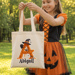 Personalised Halloween Theme Spooky Initial Canvas Bag with Name Halloween Party Trick or Treat Activity Gift for Boys Girls